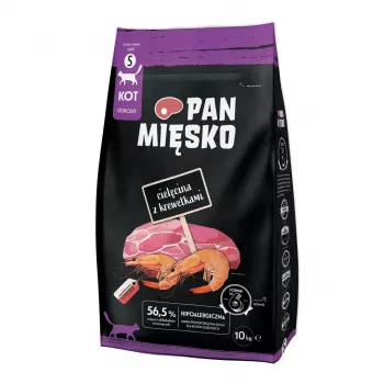 PAN MIĘSKO Veal with Shrimps S Sausas ėdalas suaugusioms katėms, be grūdų, 10 kg maišas