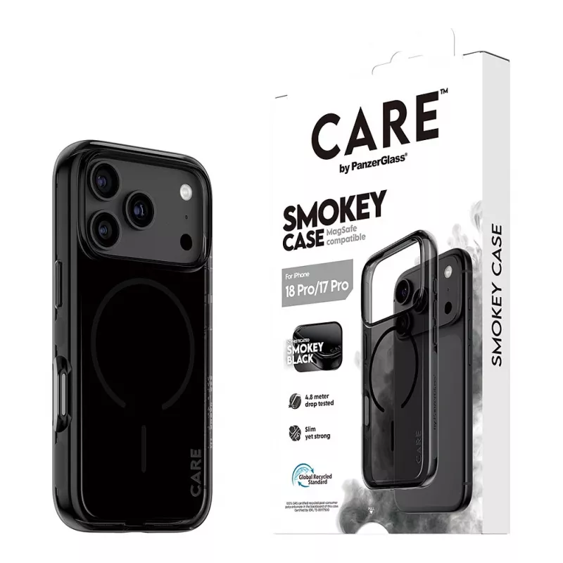 PanzerGlass CARE Smokey dėklas su juodu MagSafe, skirtas iPhone 17 Pro
