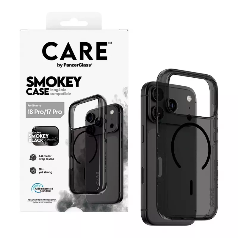 PanzerGlass CARE Smokey dėklas su juodu MagSafe, skirtas iPhone 17 Pro