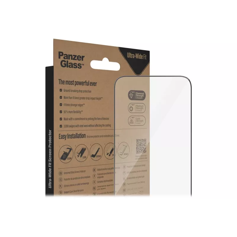 PanzerGlass Ultra-Wide Fit apsauginis stiklas, skirtas Apple iPhone 14 Pro Max (6,7 colio) – grūdintas stiklas, antibakterinis, 9H, su Easy Aligner įrankiu