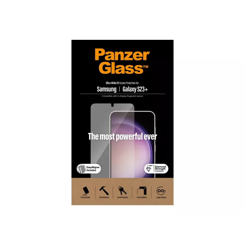 PanzerGlass Ultra-Wide Fit ekrano apsauginis stiklas, skirtas Samsung Galaxy S23+ su aplikatoriumi
