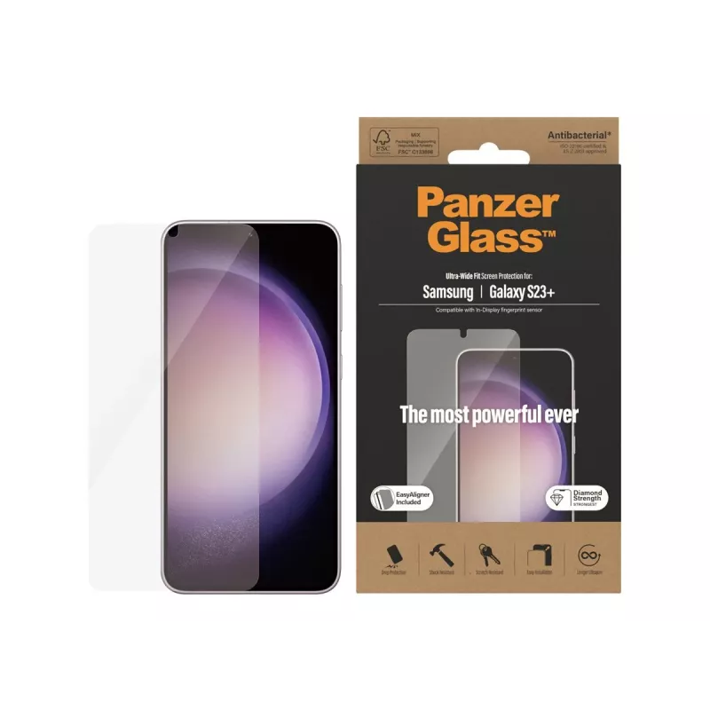PanzerGlass Ultra-Wide Fit ekrano apsauginis stiklas, skirtas Samsung Galaxy S23+ su aplikatoriumi