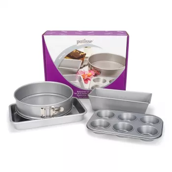 Patisse PAT-03673 Kepimo formų rinkinys apvalioms formoms su nepridegančia danga, 4 vnt. (18–24 cm), anglinis plienas, juodos spalvos