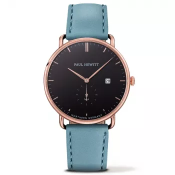 PAUL HEWITT Vyriškas laikrodis The Grand Atlantic Line 42mm rožinio aukso spalvos nerūdijančio plieno korpusas, juodas odinis dirželis PHTGARB23S
