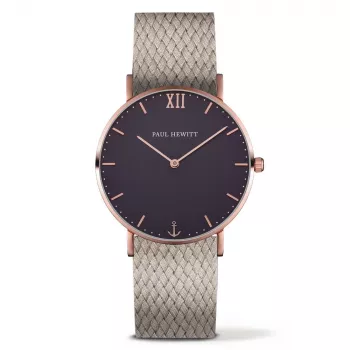 PAUL HEWITT Unisex Laikrodis PH-SA-RSTB25S 39mm Rožinio Aukso Nerūdijančio Plieno Korpusas Baltas Ciferblatas Juodas Odinis Dirželis