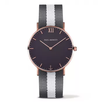 PAUL HEWITT Unisex Watch PSARSTBGRW20S (39mm) – Baltas smėlio spalvos ciferblatas, pilkas Perlon dirželis