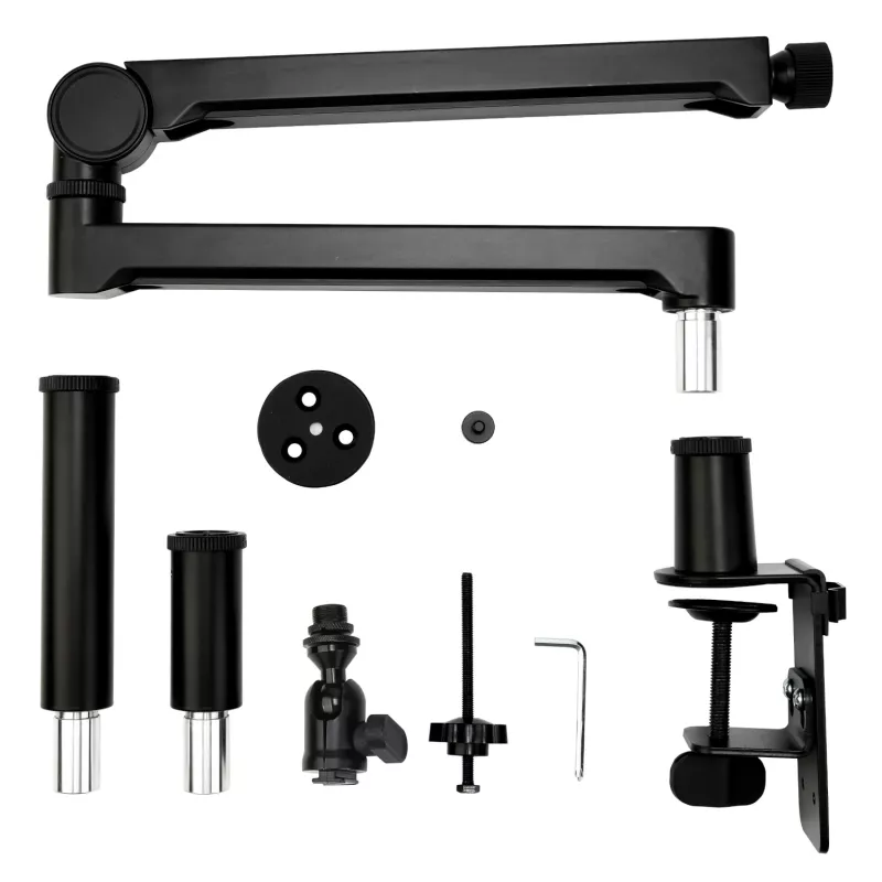 PCBuilder CAST STEADY mikrofono stovo ranka - stalinis spaustuvas, žirklinė ranka, plienas, 1,5 kg apkrova, 750 mm siekis, 360° sukimasis, paslėpta kabelių sistema, juoda