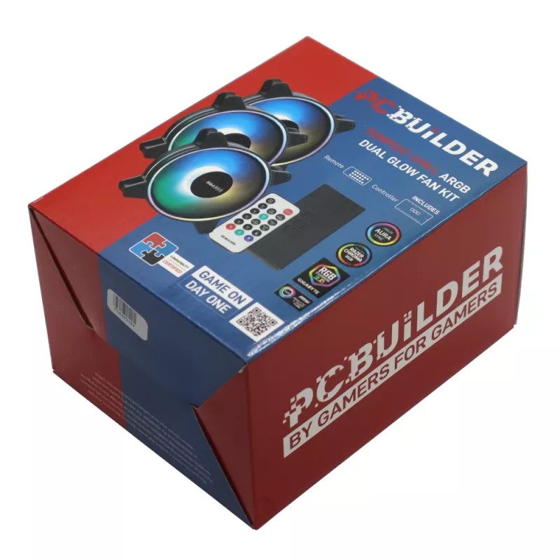 PCBuilder Tempest Chill ventiliatorių rinkinys 3x120 mm Dual Glow ARGB ventiliatorius + valdiklis + RF nuotolinio valdymo pultas