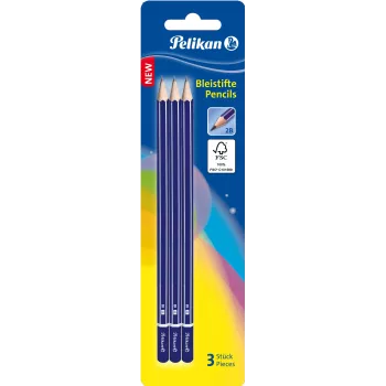 Pelikan 978783 2B šešiakampis grafitinis pieštukas, mėlynas, FSC sertifikuota mediena, Vokietija, lizdinė pakuotė