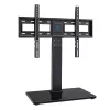 PERLESMITH PSTVS13 Laisvai pastatomas TV stovas su laikikliu 37-75 col. televizoriams, juodas, 45 kg talpa, VESA 100x100–600x400, reguliuojamas aukštis, pasukimas ±35°, grūdintas stiklas