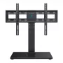 PERLESMITH PSTVS13 Laisvai pastatomas TV stovas su laikikliu 37-75 col. televizoriams, juodas, 45 kg talpa, VESA 100x100–600x400, reguliuojamas aukštis, pasukimas ±35°, grūdintas stiklas