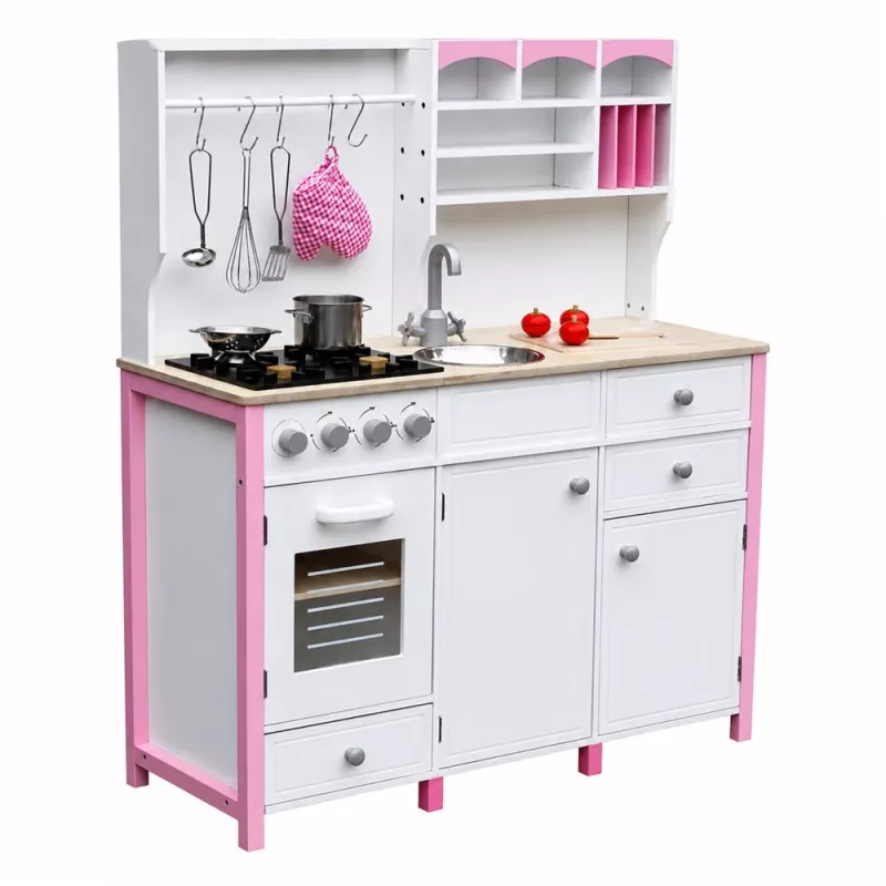 PETMEX Paula Wooden Kitchen for Children Pink White Opening Elements
