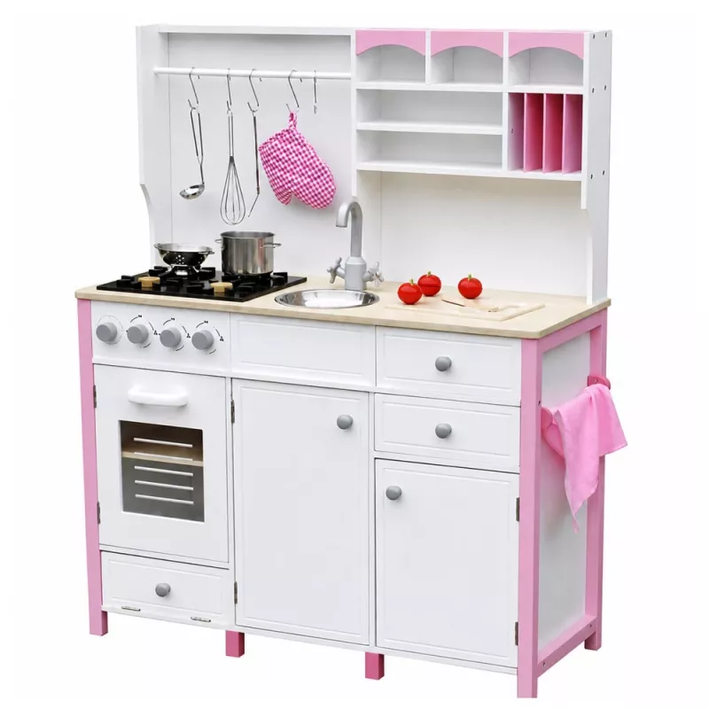 PETMEX Paula Wooden Kitchen for Children Pink White Opening Elements