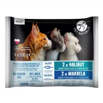 PETREPUBLIC Adult Halibut and Mackerel šlapias kačių maistas – 4x100g maišeliai