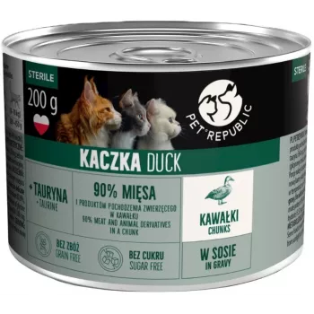 PETREPUBLIC Adult Sterile Chunks with Duck in Sauce – šlapias kačių ėdalas – 10x200g