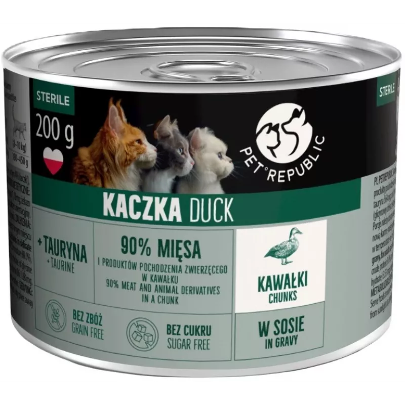 PETREPUBLIC Adult Sterile Chunks with Duck in Sauce – šlapias kačių ėdalas – 10x200g