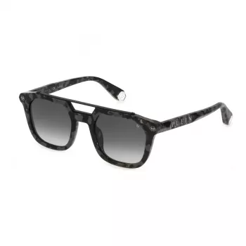 Philipp Plein vyriški akiniai nuo saulės SPP001M510721 – juodas acetatinis rėmelis, pilki lęšiai, 51 mm