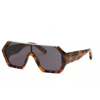 Philipp Plein vyriški akiniai nuo saulės SPP047990728 – juodas acetatinis rėmelis, pilki polikarbonatiniai lęšiai, UV400 apsauga