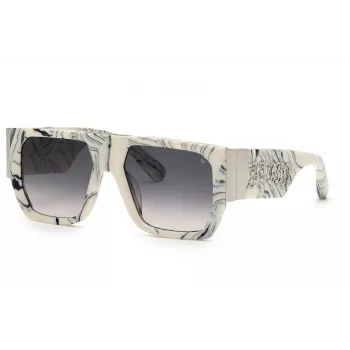 PHILIPP PLEIN SPP094M5409YL Vyriški Akiniai nuo Saulės – Acetatinis Rėmelis, Pilki Lęšiai, 54/18/145 mm