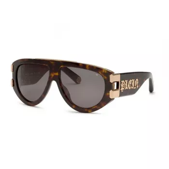 Philipp Plein SPP127V600722 Vyriški Akiniai nuo Saulės, Blizgantis Juodas Rėmelis, Rūkyti Stiklai, 60/13/145 mm