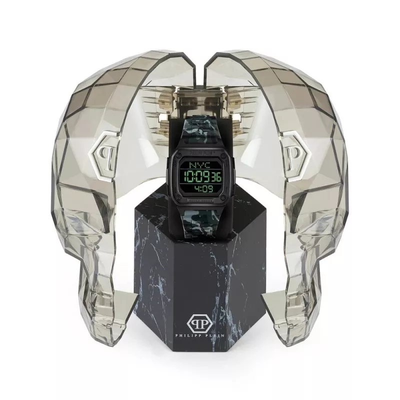 Philipp Plein The $kull vyrų kvarcinis laikrodis 44mm nerūdijantis plienas juodas silikonas PWHAA1822