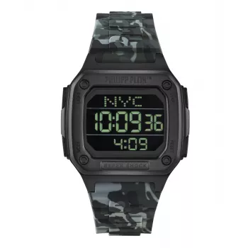 Philipp Plein The $kull vyrų kvarcinis laikrodis 44mm nerūdijantis plienas juodas silikonas PWHAA1822