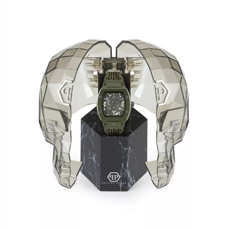 Philipp Plein The $kull vyrų laikrodis PWVBA0223 44mm nerūdijantis plienas kvarcinis juodas ciferblatas silikoninis dirželis