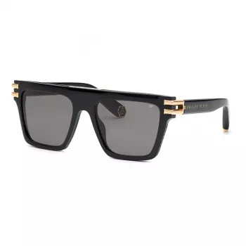 PHILIPP PLEIN Unisex Sunglasses SPP108M560700 - Juodas rėmelis, pilki lęšiai, 56 mm