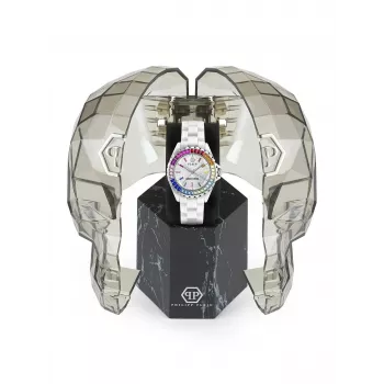 Philipp Plein Moteriškas PWPPA0124 The Skeleton Laikrodis 38mm Rožinio Aukso PVD Nerūdijančio Plieno Korpusas Juodas Silikoninis Dirželis