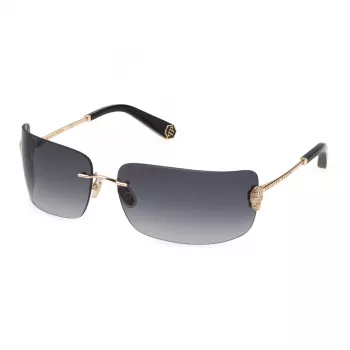 Philipp Plein Moteriški Akiniai nuo Saulės SPP027S950300 - Oversized Square Shield, Juodas Acetato Rėmelis, Pilki Gradientiniai Lęšiai, UV400 apsauga