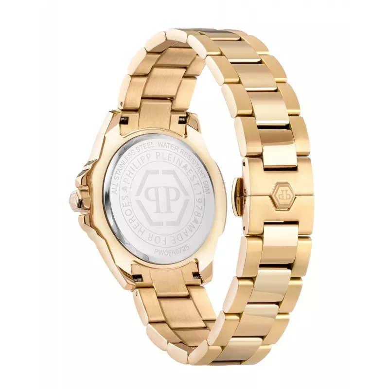 Philipp Plein „The $kull“ moteriškas kvarcinis laikrodis 38 mm, nerūdijantis plienas, juodas ciferblatas, silikoninis dirželis PWOFA0725
