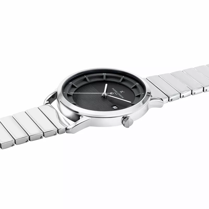 Pierre Cardin Vyriškas analoginis kvarcinis laikrodis CLC.6006 – 43 mm nerūdijančio plieno korpusas, juodas odinis dirželis