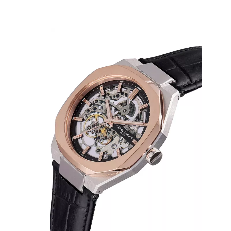 Pierre Cardin vyriškas kvarcinis analoginis laikrodis CF.1002.LB.2 42mm plieninis korpusas juodas ciferblatas odinis dirželis