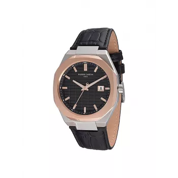 Pierre Cardin vyriškas laikrodis CF.1000.LB.1 42mm nerūdijantis plienas kvarcinis analoginis juodas ciferblatas odinis dirželis