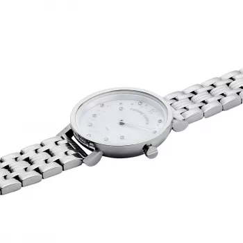 Pierre Cardin moteriškas kvarcinis analoginis laikrodis CCM.0550 32mm nerūdijančio plieno korpusas sidabrinis ciferblatas juodas odinis dirželis