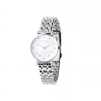 Pierre Cardin moteriškas kvarcinis analoginis laikrodis CCM.0550 32mm nerūdijančio plieno korpusas sidabrinis ciferblatas juodas odinis dirželis