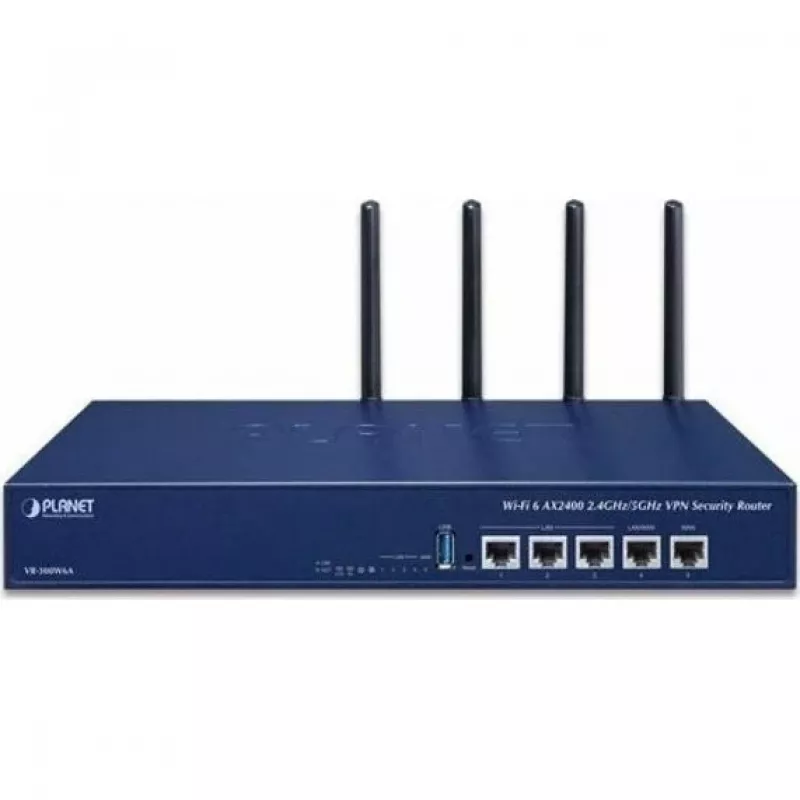PLANET VR-300W6A Enterprise Wi-Fi 6 AX3000 Dual-Band Gigabit maršrutizatorius su VPN, VLAN, QoS, HA, AP valdikliu, 2x WAN SD-WAN, 3x LAN