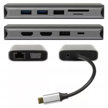 PLUSONIC USB-C Docking Adapter 8in1 (PSUC0216) – Pilka kosminė