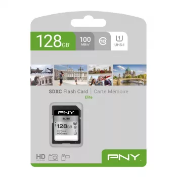 PNY Elite 128GB SDXC UHS-I U1 Class 10 atminties kortelė - iki 100MB/s skaitymo