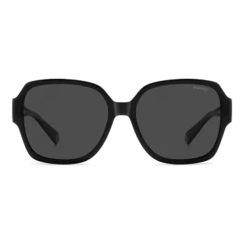 Polaroid Ancillaries PLD9021S807 Unisex stačiakampiai akiniai nuo saulės – juodas rėmelis, pilki poliarizuoti lęšiai