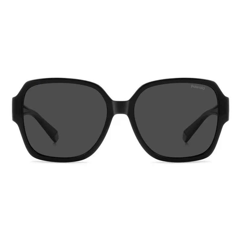 Polaroid Ancillaries PLD9021S807 Unisex stačiakampiai akiniai nuo saulės – juodas rėmelis, pilki poliarizuoti lęšiai