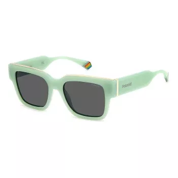 POLAROID PLD6198SX1EDF Unisex stačiakampiai akiniai nuo saulės – juodas rėmelis, pilki poliarizuoti lęšiai, 52 mm