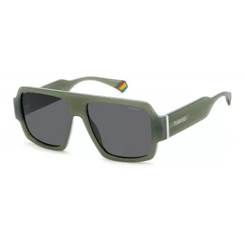 POLAROID PLD6209SX1ED Unisex stačiakampiai akiniai nuo saulės – juodas rėmelis, pilki lęšiai