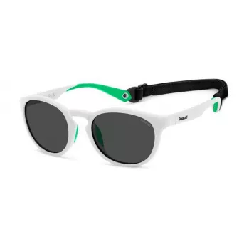POLAROID PLD7050SVK6 Unisex stačiakampiai akiniai nuo saulės – juodas rėmelis, pilki poliarizuoti lęšiai, 52 mm