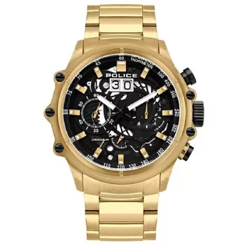POLICE Vyrų Chronografinis Laikrodis PL16018JSG02M 48mm Nerūdijančio Plieno Tinklelio Aukso Spalvos