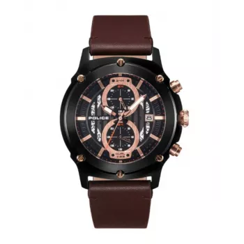 Police vyriškas chronografo laikrodis R1451324001 – 46 mm nerūdijančio plieno korpusas, mėlynas ciferblatas, ruda odinė juosta