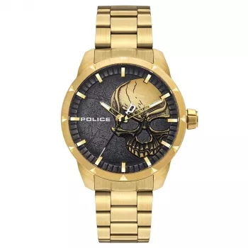 POLICE Vyrų laikrodis PL15715JSG78M kvarcinis 46mm nerūdijančio plieno aukso spalvos rudas ciferblatas
