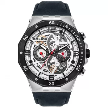 POLICE Vyrų laikrodis PL16065JSTB04 Raho analoginis kvarcinis 46mm mėlynas ciferblatas ruda odinis dirželis