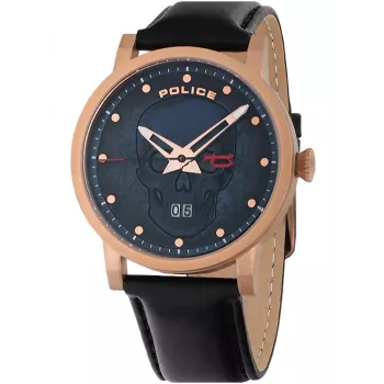 Police Vyrų Kvarcinis Analoginis Laikrodis PL15404JSR.03 - Mėlynas ciferblatas, Ruda odinė juosta, 43 mm