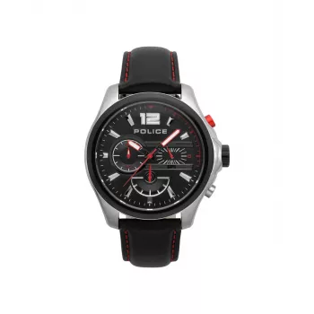 Police Vyriškas Kvarcinis Analoginis Laikrodis R1471294003 – 46 mm Nerūdijančio Plieno Korpusas, Juodas Ciferblatas, Odinis Dirželis